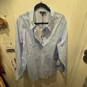 Universal Standard Elbe Popover Stretch Poplin Shirt Classic Blue/White Stripe